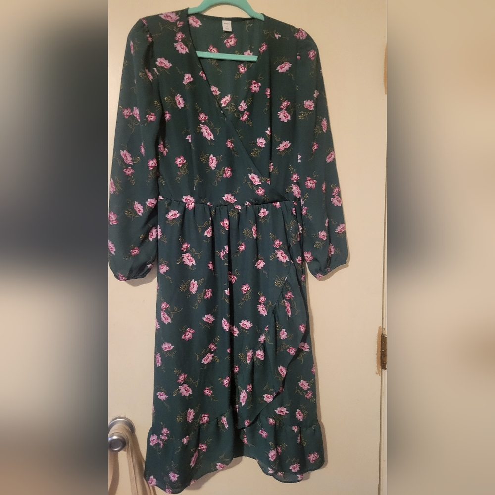 Floral Green Dress with Pink Flowers